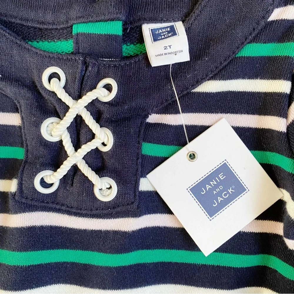 NWT Janie and Jack Dress Long Sleeve Sweatshirt Blue Green White Pink Stripe 2T